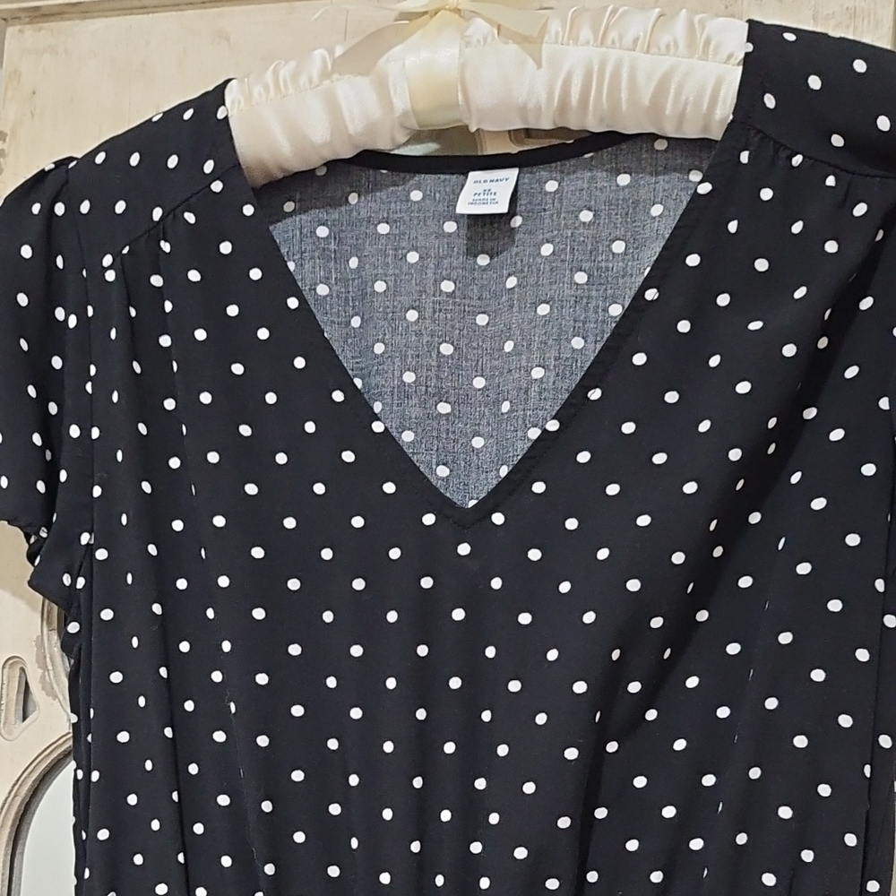 Old Navy Black V-Neck Polka Dot Dress XS Petite